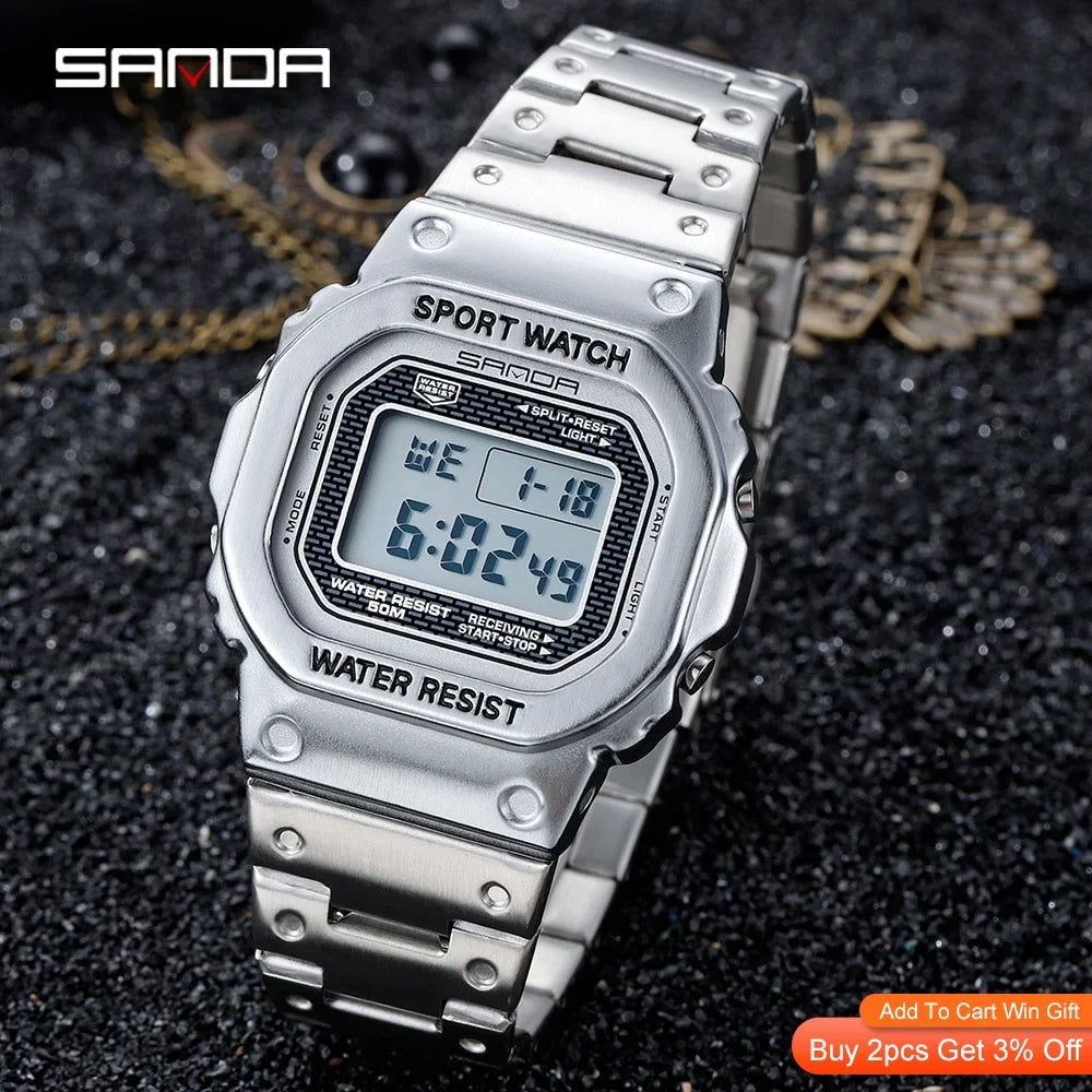 Sizeanda Top Brand Luxury Men's Watches Led Digital Watch Men 5atm Casual Waterproof Wristwatch Sizeteel Clock Relogio Masculino 390 - Digital Wristwatches