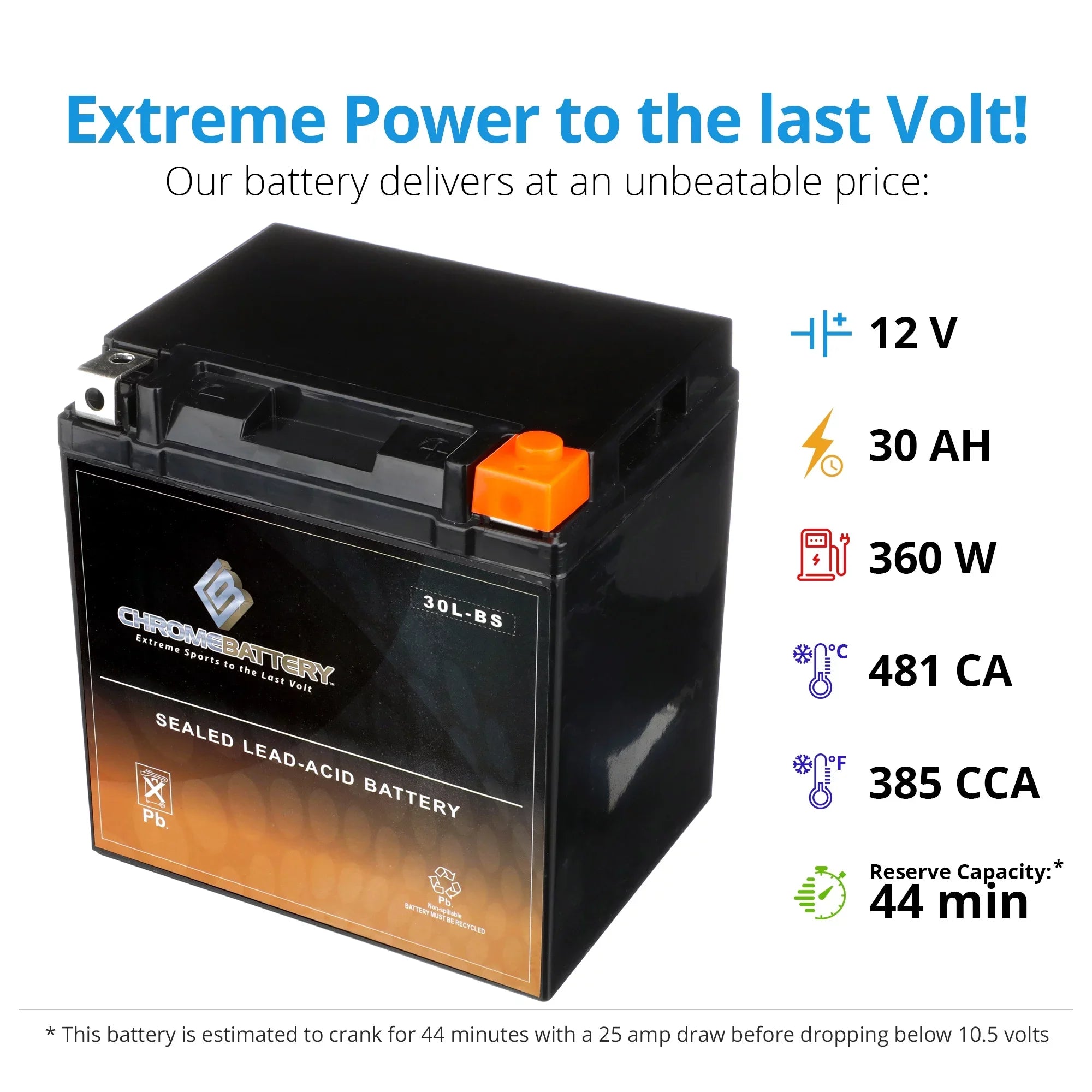 Chrome Battery YTX30L-BSize (30L-BSize 12 Volt,30 Ah, 270 CCA) Battery for Brp (sea-doo) 1500 Gtr Rxp 2013