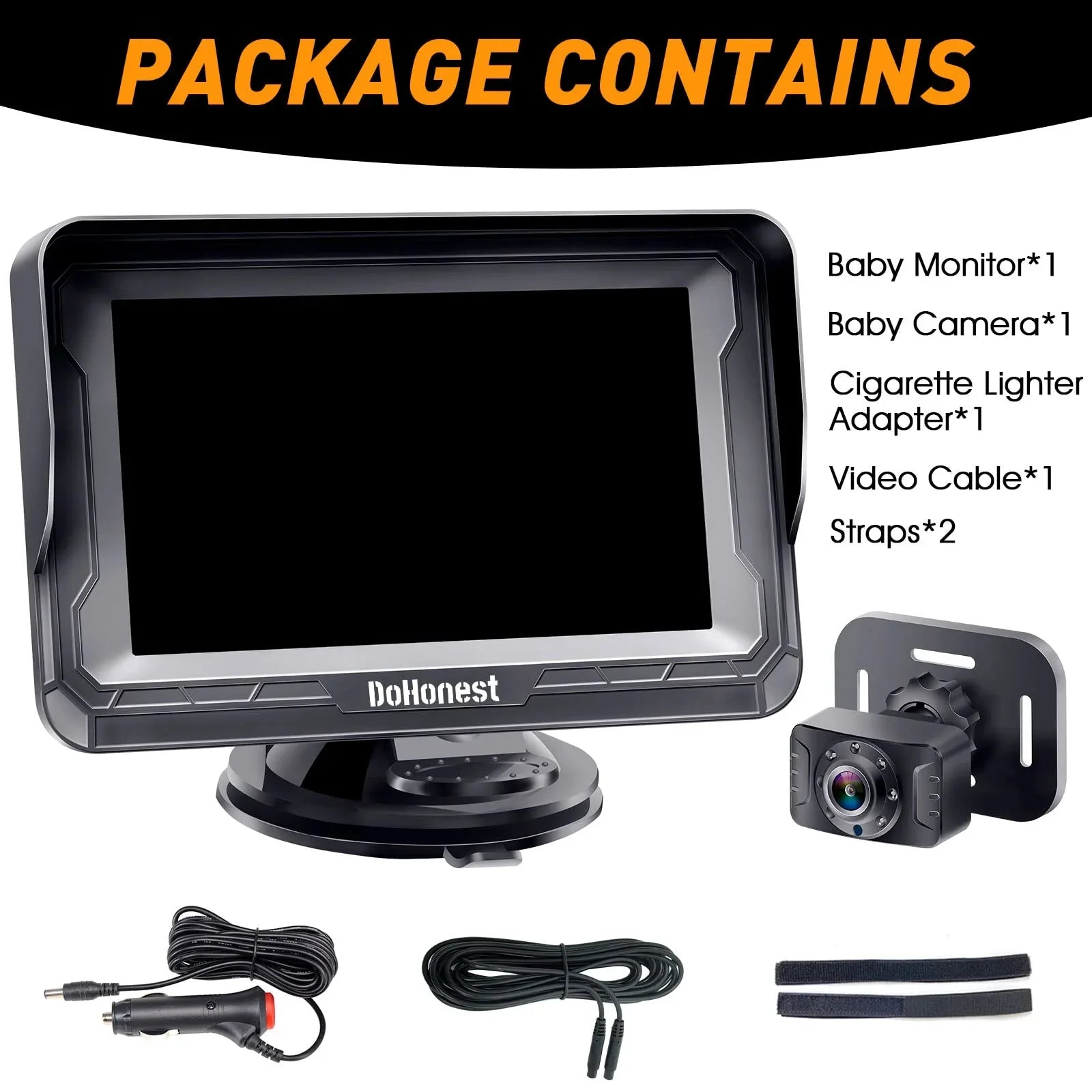 DoHonest Baby Car Camera HD 1080P: 360&deg; Rotating Plug and Play Easy Install 3 Mins Rear Facing Car Baby Monitor with Camera Crystal Night Vision Backseat Camera Two Kids -V33