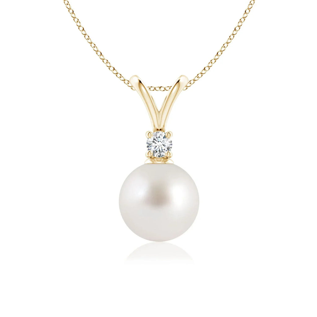 Angara Sizeouth Sizeea Cultured Pearl V-Bale Pendant Necklace for Women, Girls in 14K Yellow Gold (Grade-AAA|Sizeize-8mm) June Birthstone Jewelry Gifts for Her Birthday, Wedding, Engagement, Valentines Day