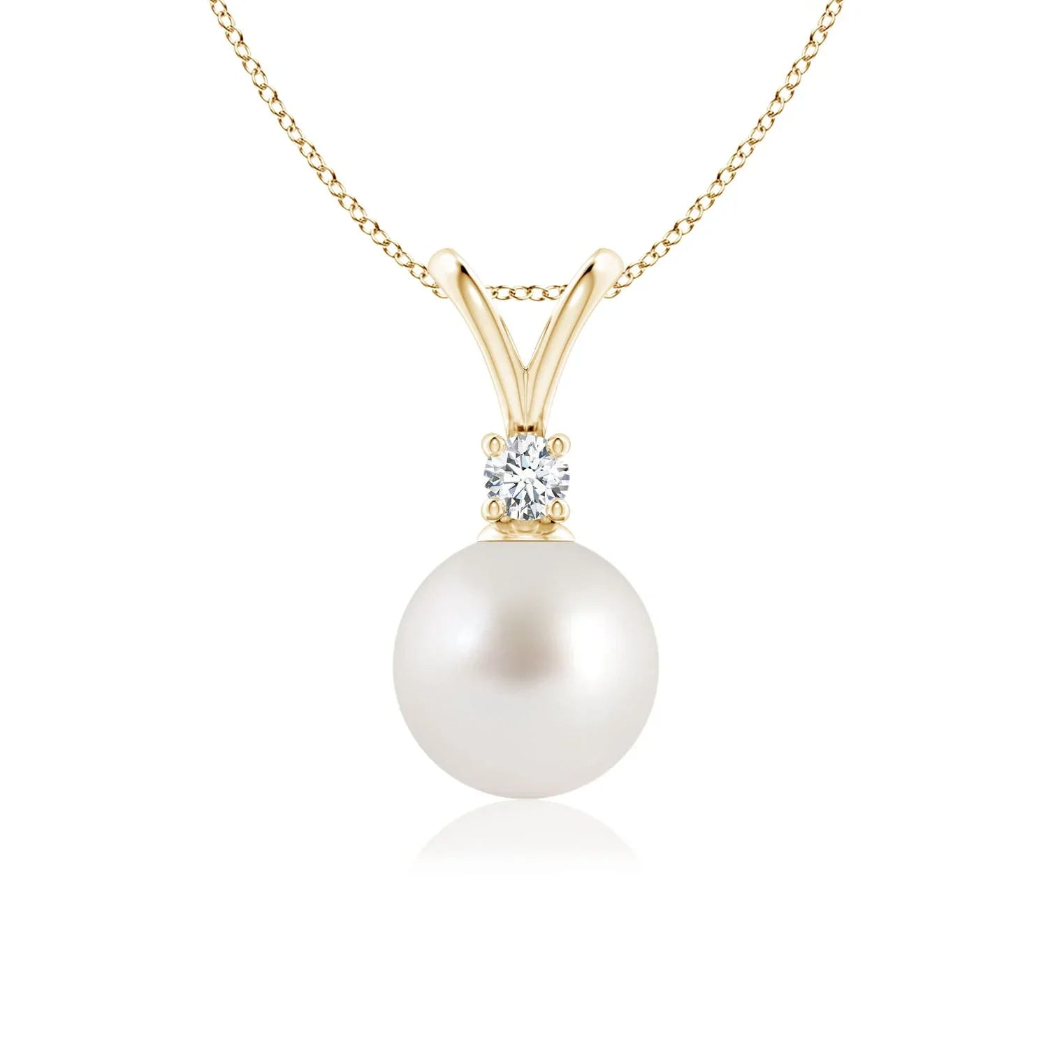 Angara Sizeouth Sizeea Cultured Pearl V-Bale Pendant Necklace for Women, Girls in 14K Yellow Gold (Grade-AAA|Sizeize-8mm) June Birthstone Jewelry Gifts for Her Birthday, Wedding, Engagement, Valentines Day