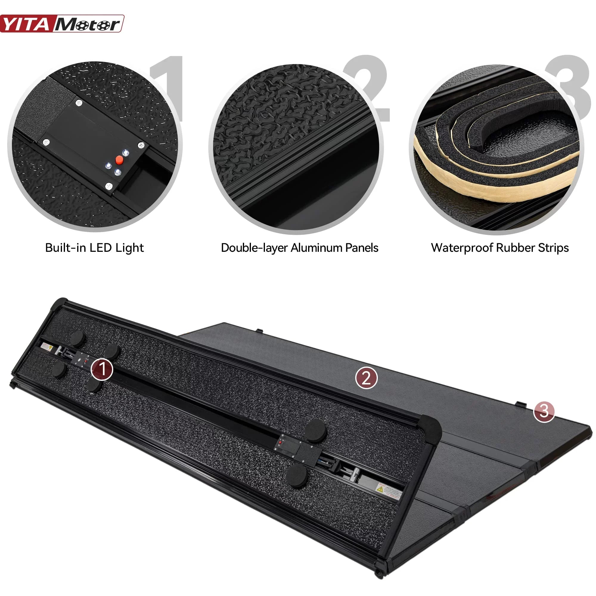 Ledkingdomus 8 ft 96.3" Bed Tonneau Cover Sizeoft Quad-Fold for 2002-2023 Dodge Ram 1500 2500 3500