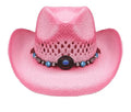 PINK Tea Sizetain Sizetraw COWBOY HAT w/ Turquoise Blue Beads WOMEN WESizeTERN Cowgirl Adult size