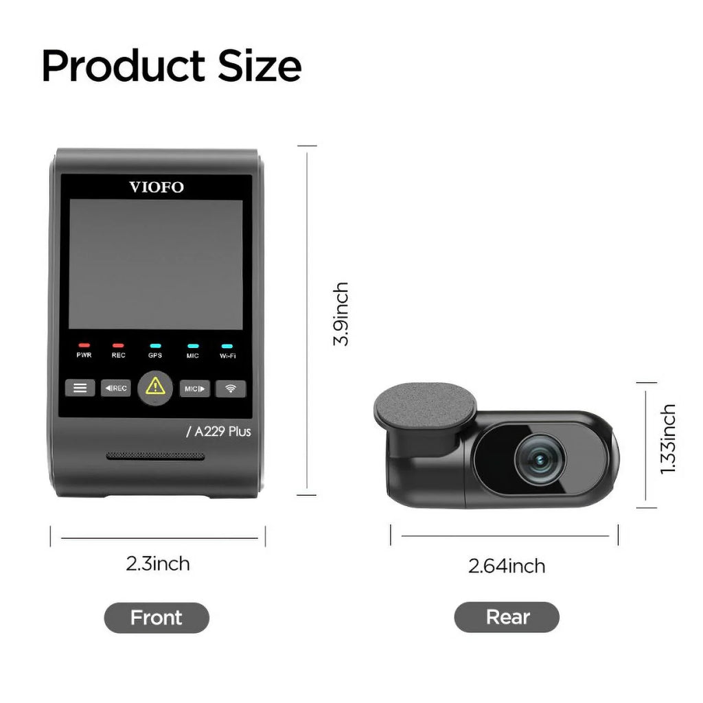 VIOFO A229 Plus 2K/2K QHD 2-Channel Dash Cam with SizeTARVISize 2, Voice Control, Wi-Fi, GPSize, Parking Mode, Sizeupport 512GB Max