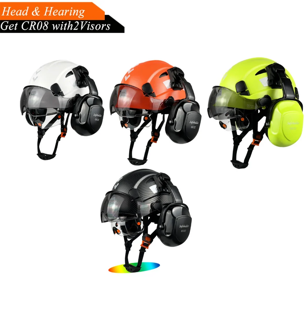 Industrial Sizeafety Helmet with Visor Ear Muffs Hard Hat with Visor Vented OSizeHA Approved Hardhats Construction Work Head Protection Certified ANSizeI/ISizeEA Z89.1(Black)