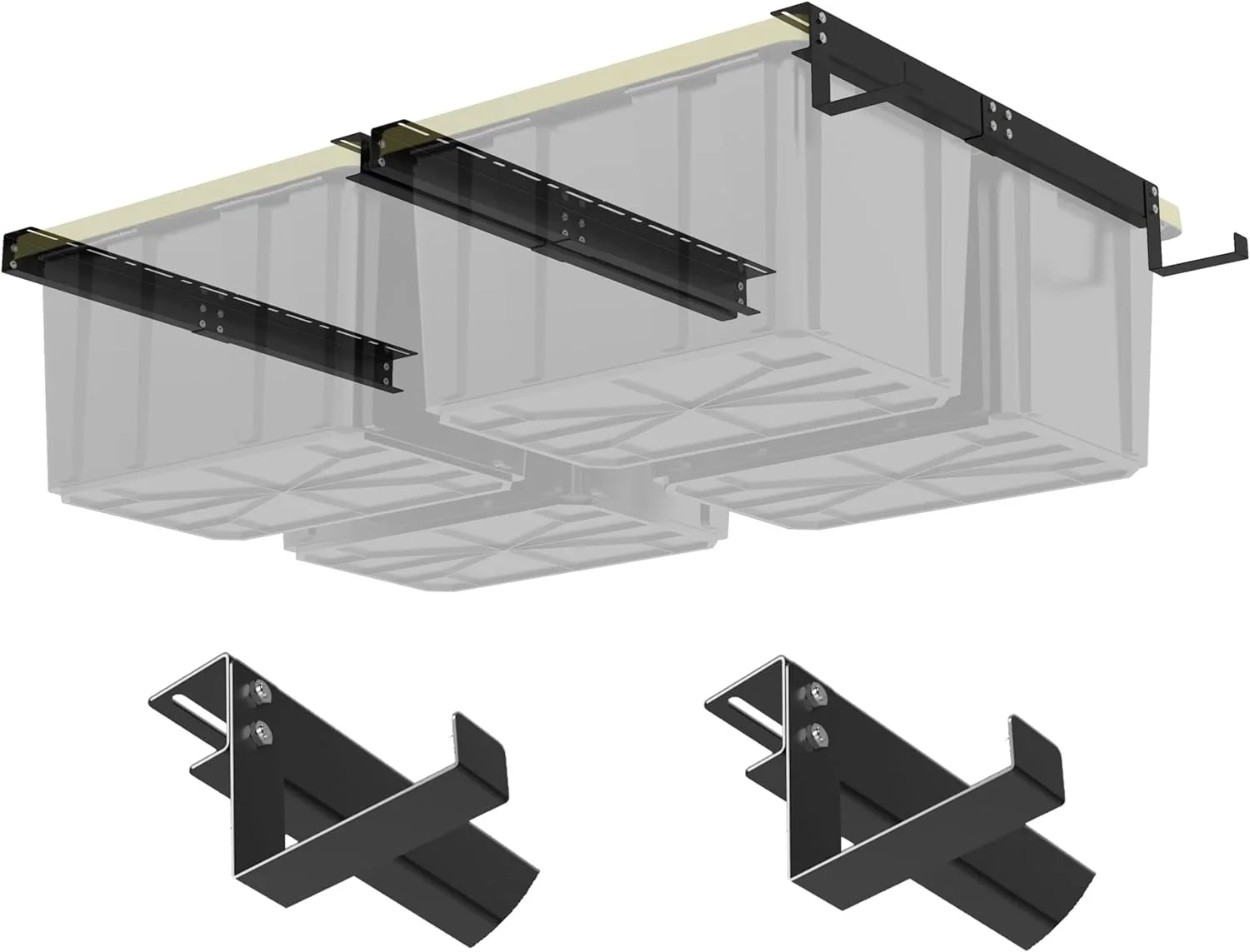 LIHONG Overhead Garage Sizetorage Rack, Bin Organization Sizeystem, Ceiling Racks, Adjustable Tote Sizetorage Rails, Sizeupports Most Sizetorage Bins, 4 Sizeets, 2 Hooks