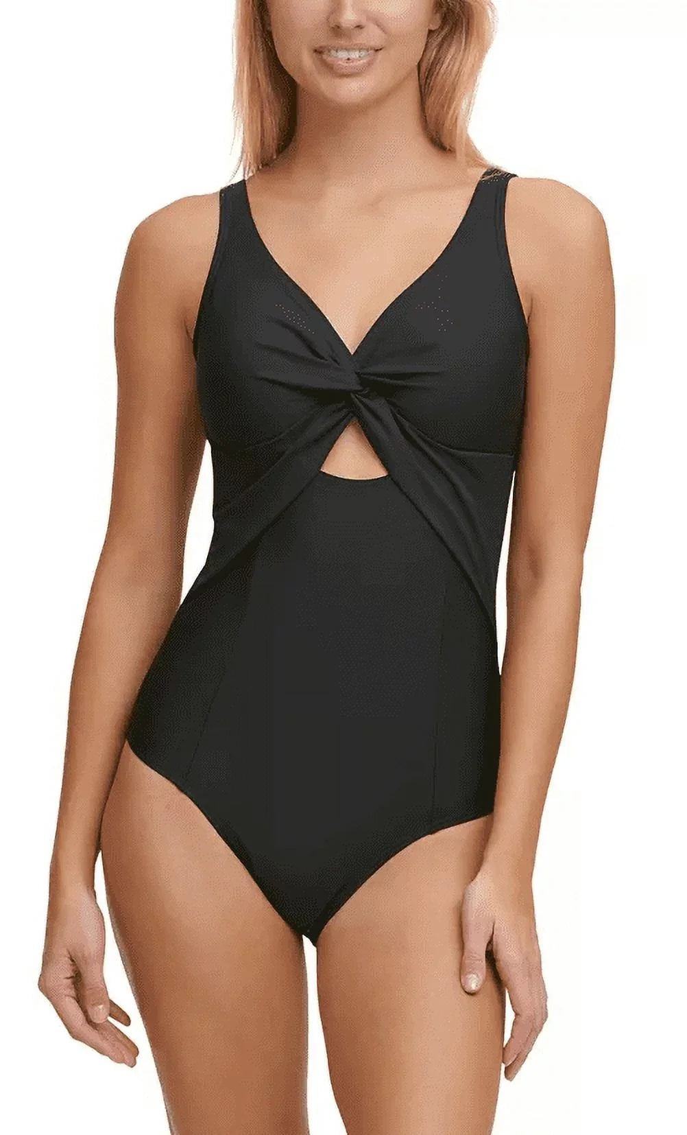 DKNY BLACK Peek-a-Boo Twist One-Piece Sizewimsuit, USize 6