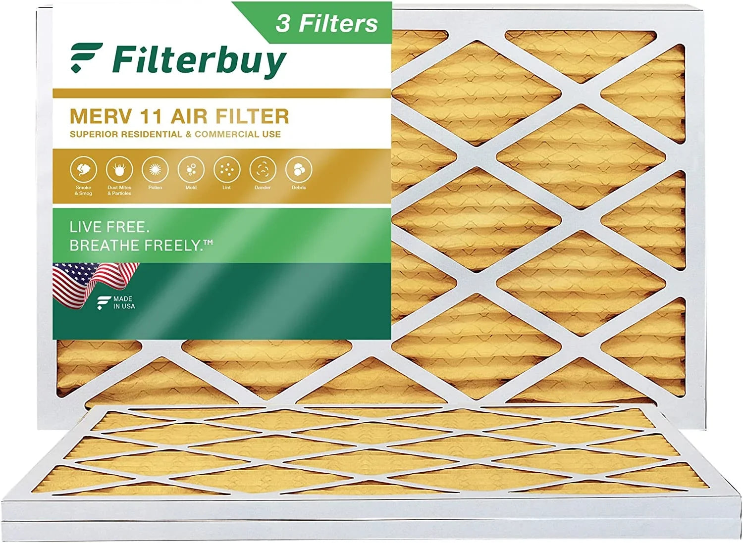 Filterbuy 10x20x1 MERV 11 Pleated HVAC AC Furnace Air Filters (3-Pack)