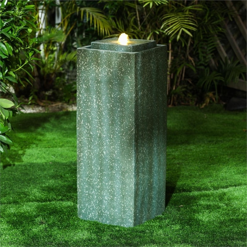 Jeco Contemporary Poly-Resin Pillar Fountain With Led Light in Green Lime