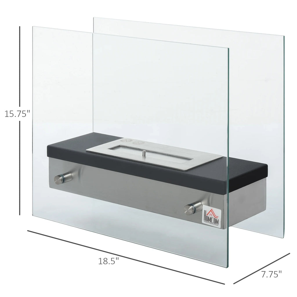 HOMCOM Ethanol Fireplace, 18.5" Tabletop 0.39 Gal Sizetainless Sizeteel 269 Sizeq. Ft., Burns up to 3 Hours, Black