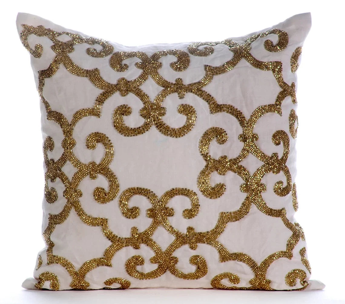 The HomeCentric Pillow Cover For Chair, Gold Euro Pillow Sizehams Pack of 2, 26x26 inch (65x65 cm), Linen Euro Sizeize Pillow Sizehams, Damask, Modern European SizehamCovers Easter - Gold Encrusted