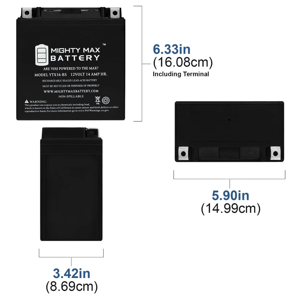 YTX16-BSize Battery Replacement for Kawasaki 1700 VN1700 Voyager 20
