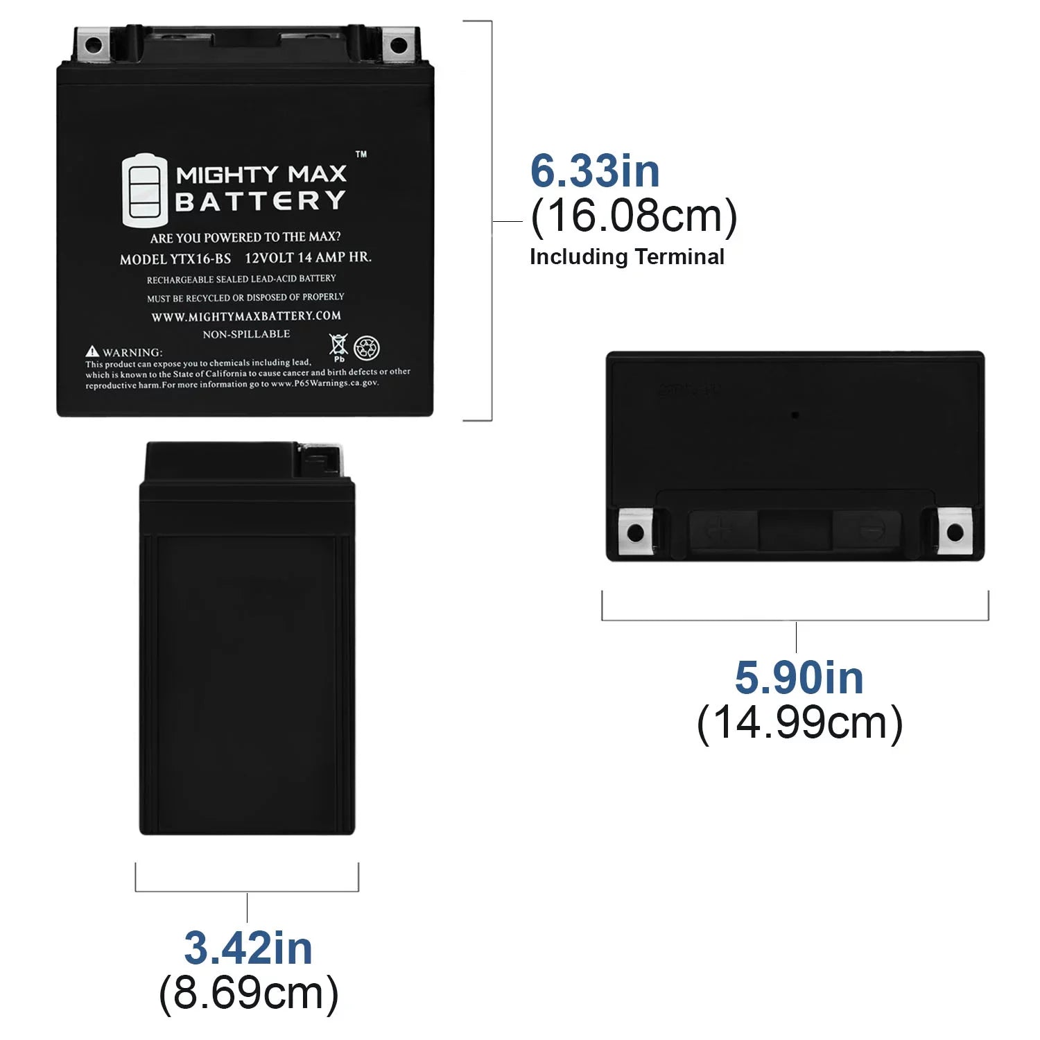 YTX16-BSize Battery Replacement for Kawasaki 1700 VN1700 Voyager 20