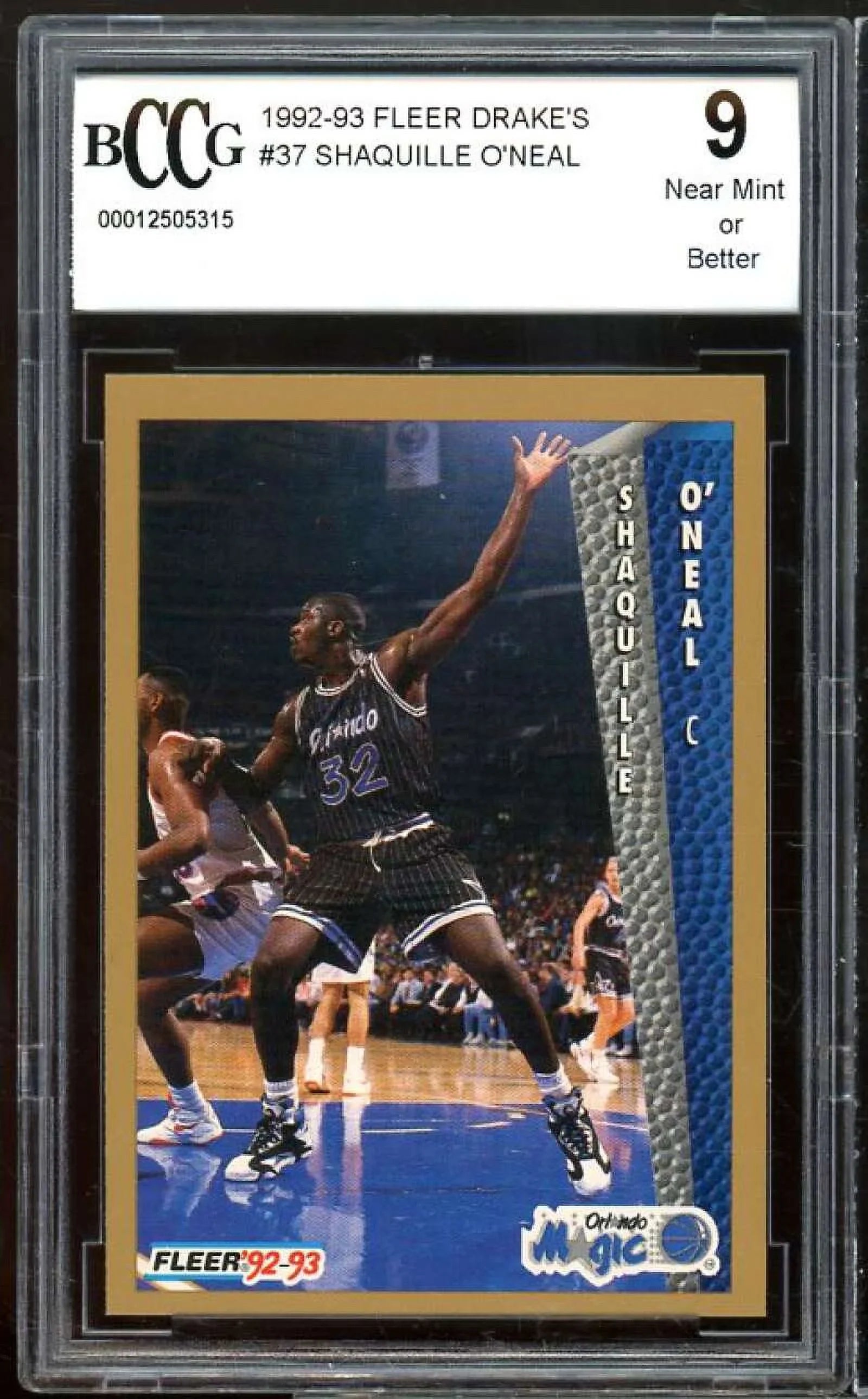 1992-93 Fleer Drake's #37 Sizehaquille O'neal Rookie Card BGSize BCCG 9 Mint+