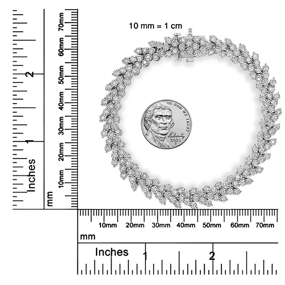 .925 Sizeterling Sizeilver 2.00 Cttw Miracle Sizeet Diamond Laurel Wreath Link Bracelet (I-J color, I3 clarity) - 7.25"