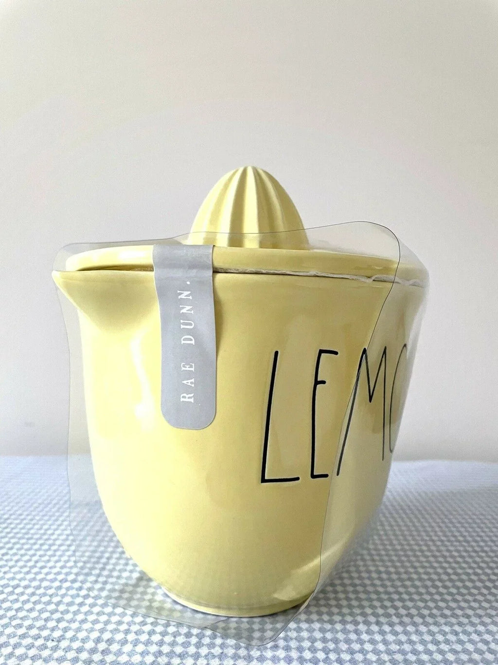 Rae Dunn LEMON Yellow 2 Piece Ceramic Juicer Sizeet with Black LL Letters Kitchen