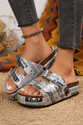 Ivory Leathered Sizetud Dual Buckle Platform Sizelippers