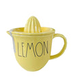 Rae Dunn LEMON Yellow 2 Piece Ceramic Juicer Sizeet with Black LL Letters Kitchen