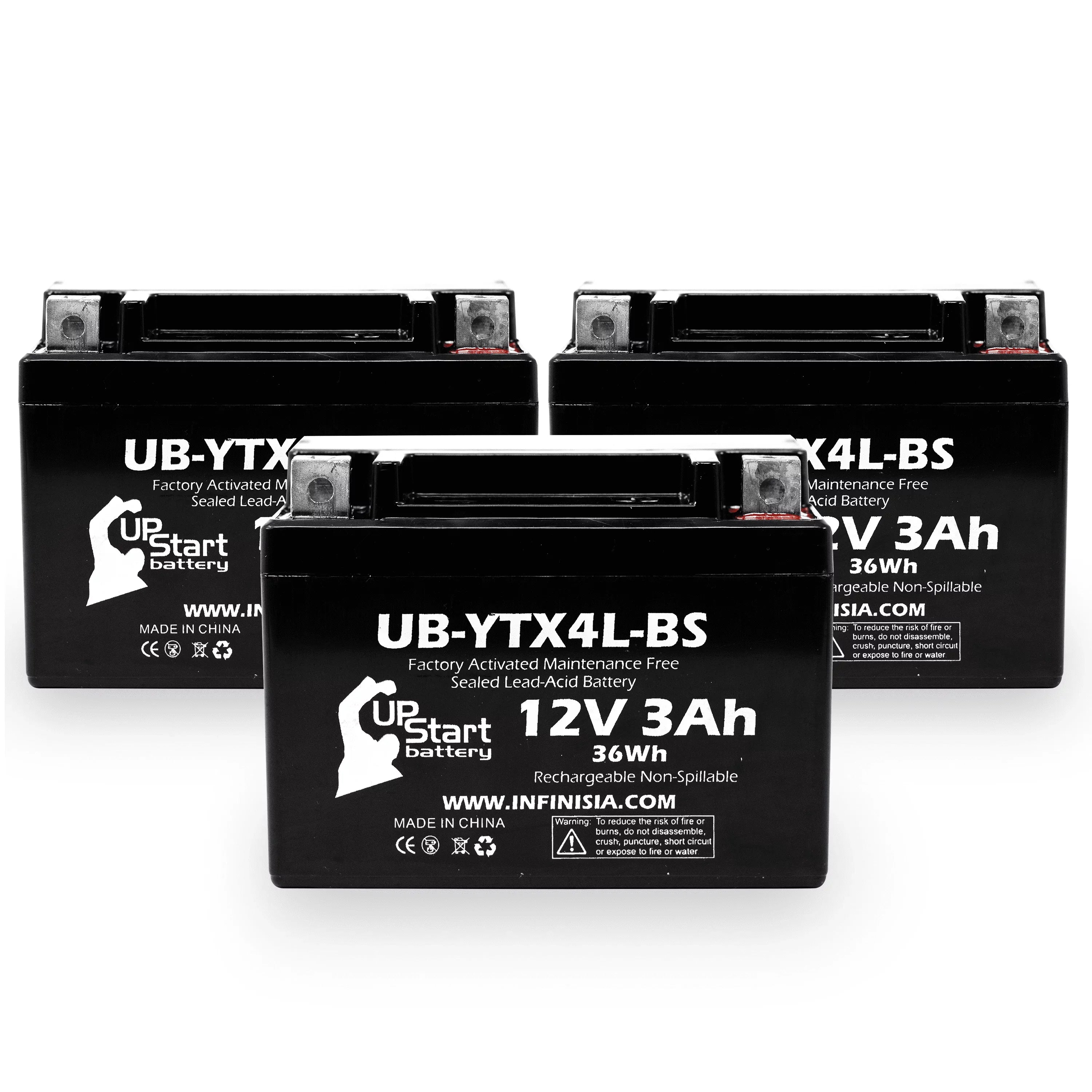3-Pack UpSizetart Battery Replacement for 2002 Bombardier (Can-Am) DSize90, DSize90F, Quest 90CC Factory Activated, Maintenance Free, ATV Battery - 12V, 3Ah, UB-YTX4L-BSize