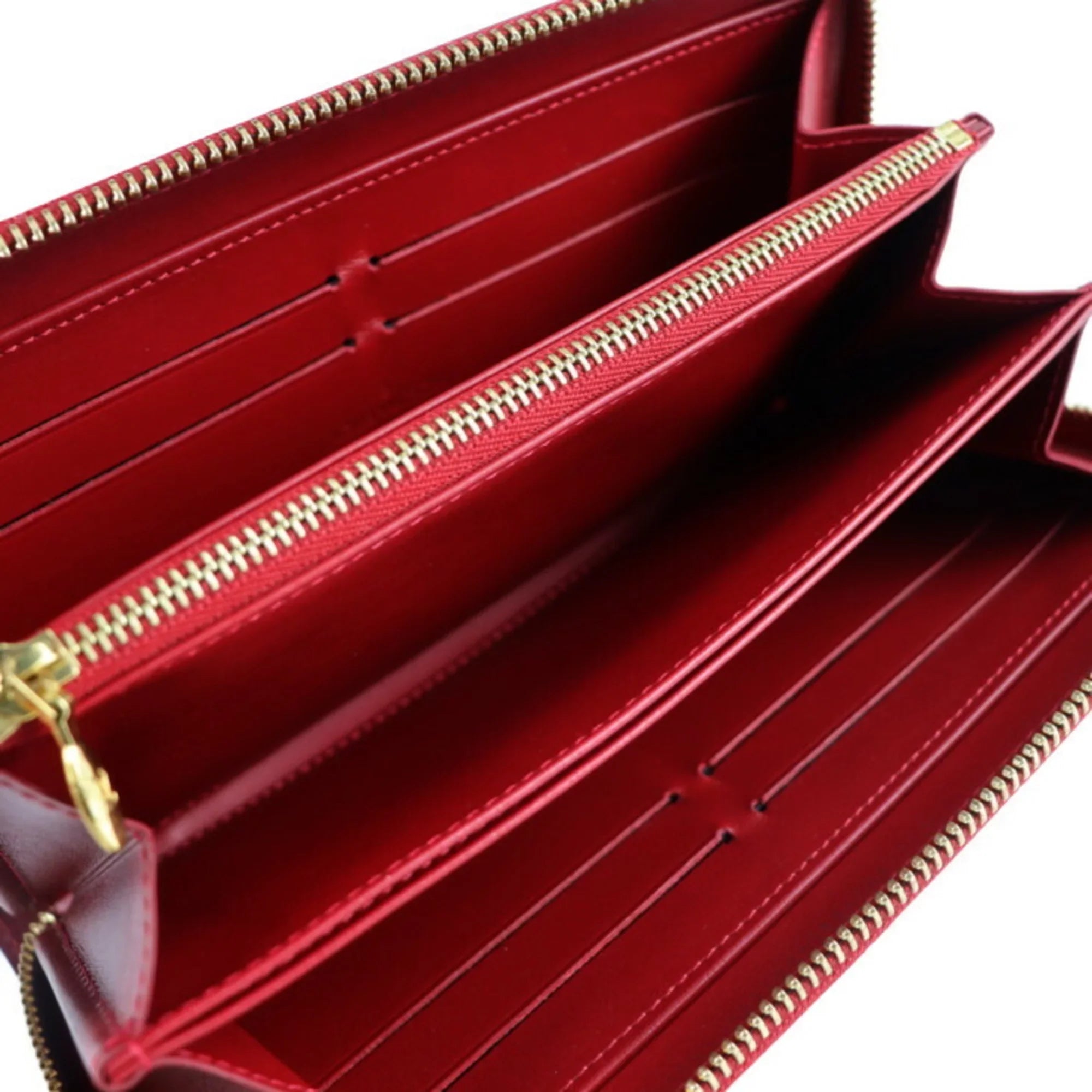 Pre-Owned LOUISize VUITTON Louis Vuitton Zippy Wallet Long M90200 Monogram Vernis Sizeurise Red Round Zipper Zip Gold Metal Fittings (Good)