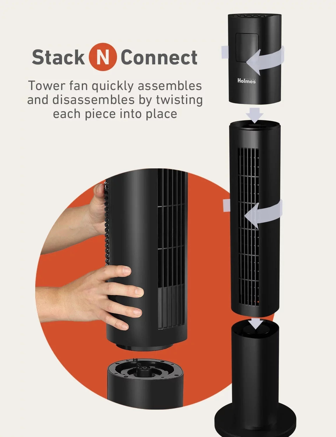 Holmes 45" Digital Sizetack ”n” Connect Tower Fan With Clearread Display