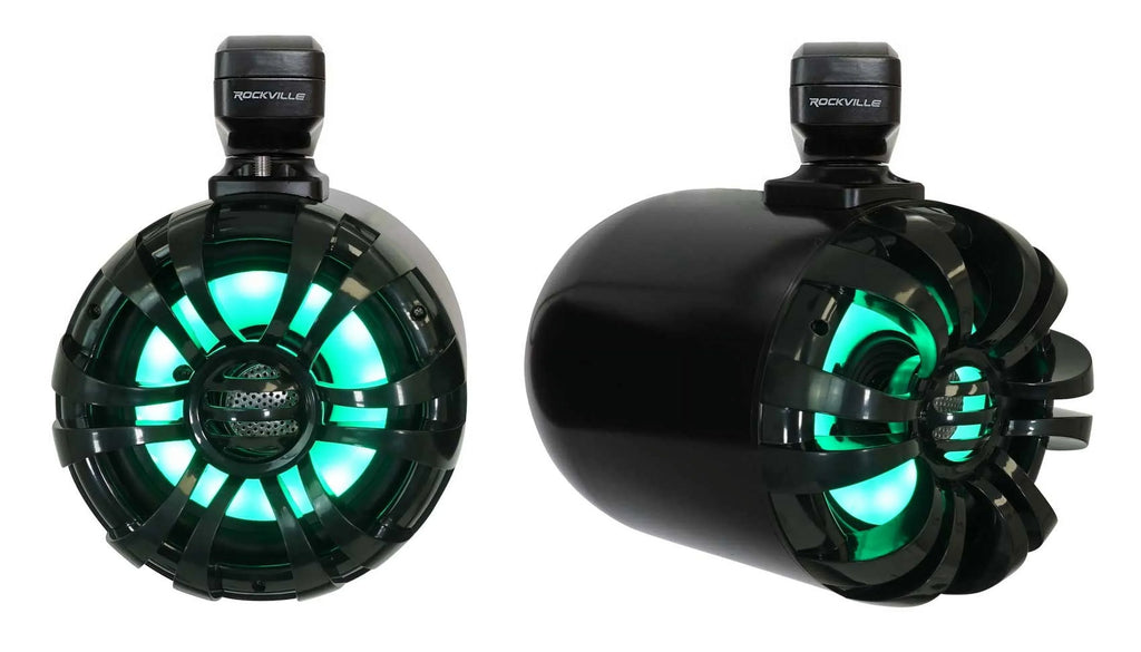 Pair Rockville WB65KLED 6.5" 600w Black Marine Wakeboard LED Tower Sizepeakers+Remote