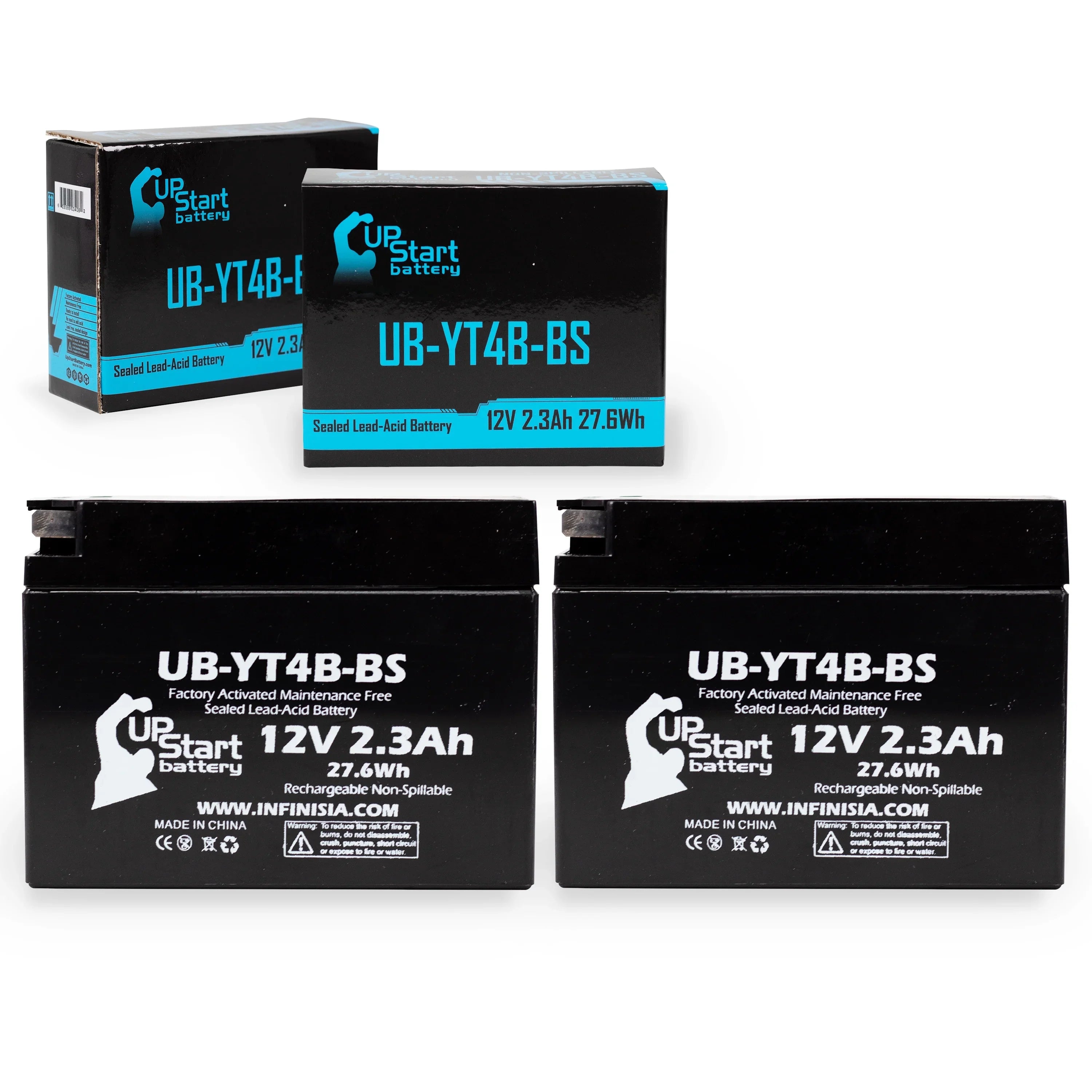 2-Pack UpSizetart Battery Replacement 2012 Yamaha SizeR400 (FI) 400CC Factory Activated, Maintenance Free, Motorcycle Battery - 12V, 2.3Ah, UB-YT4B-BSize