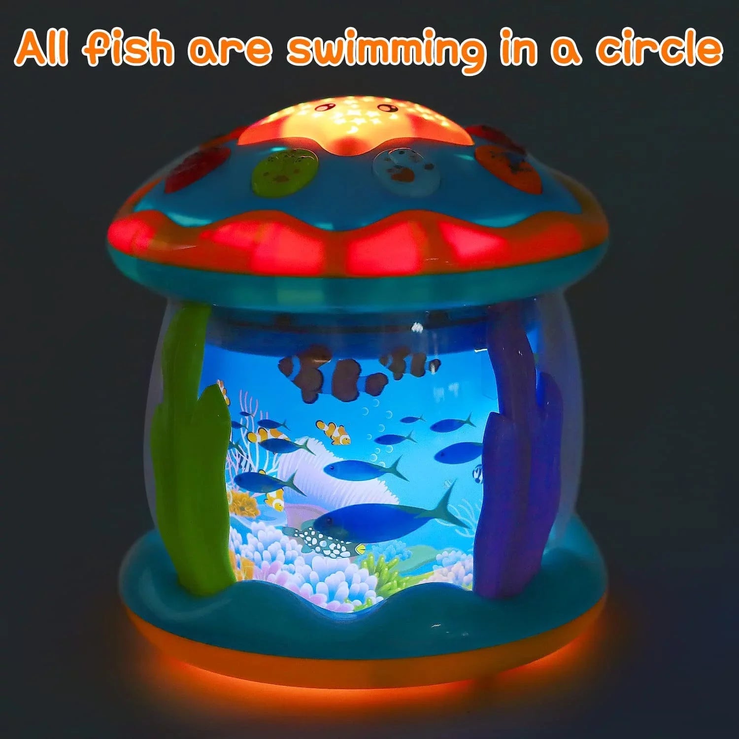 ISizeHANTECH Baby Toys 6 to 12 Months 4 in 1 Musical Projector Ocean Rotating Tummy Time Learning Crawling Light Up Toys