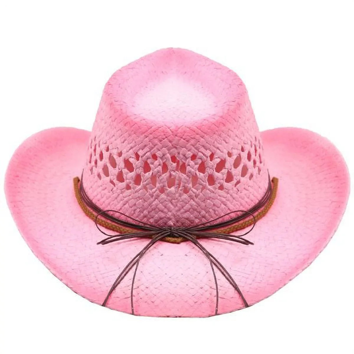 PINK Tea Sizetain Sizetraw COWBOY HAT w/ Turquoise Blue Beads WOMEN WESizeTERN Cowgirl Adult size
