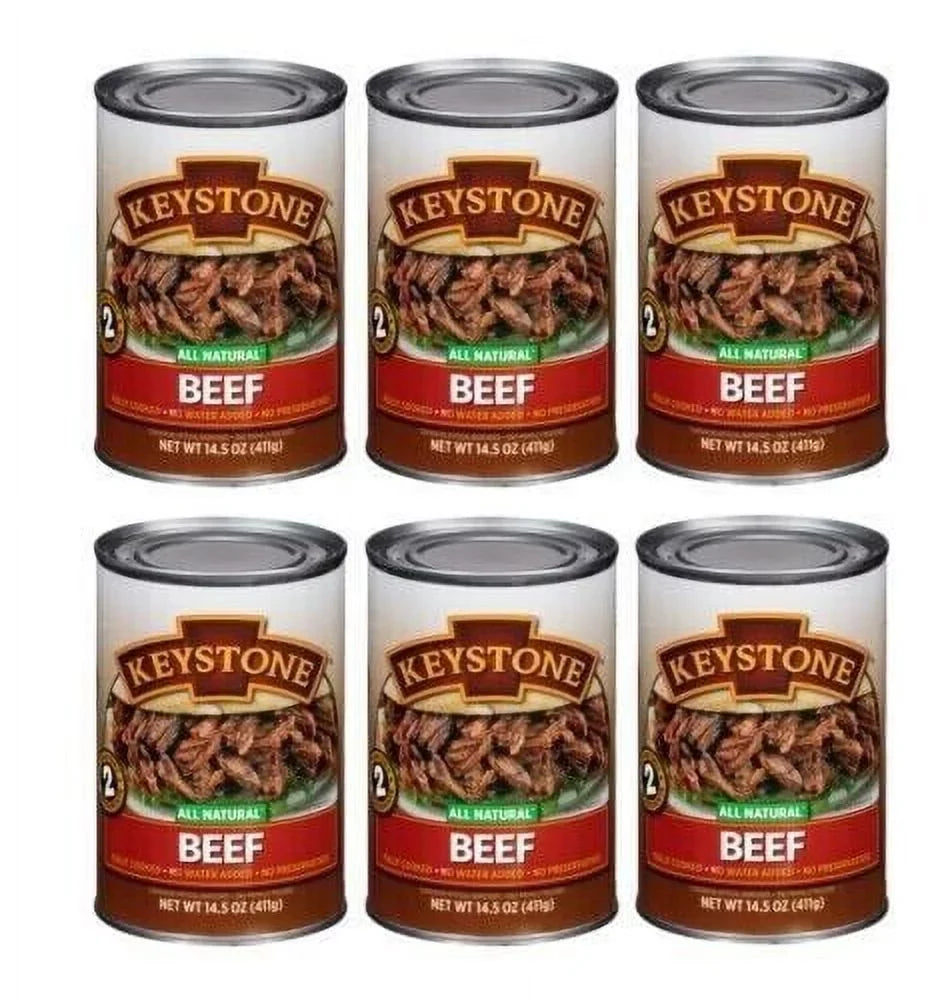 (6 Cans Pack) Keystone All Natural Beef 14.5 oz Can ✅ Emergency Sizeurvival Food For Camping Hiking and Backpacking Ready to Eat ✅