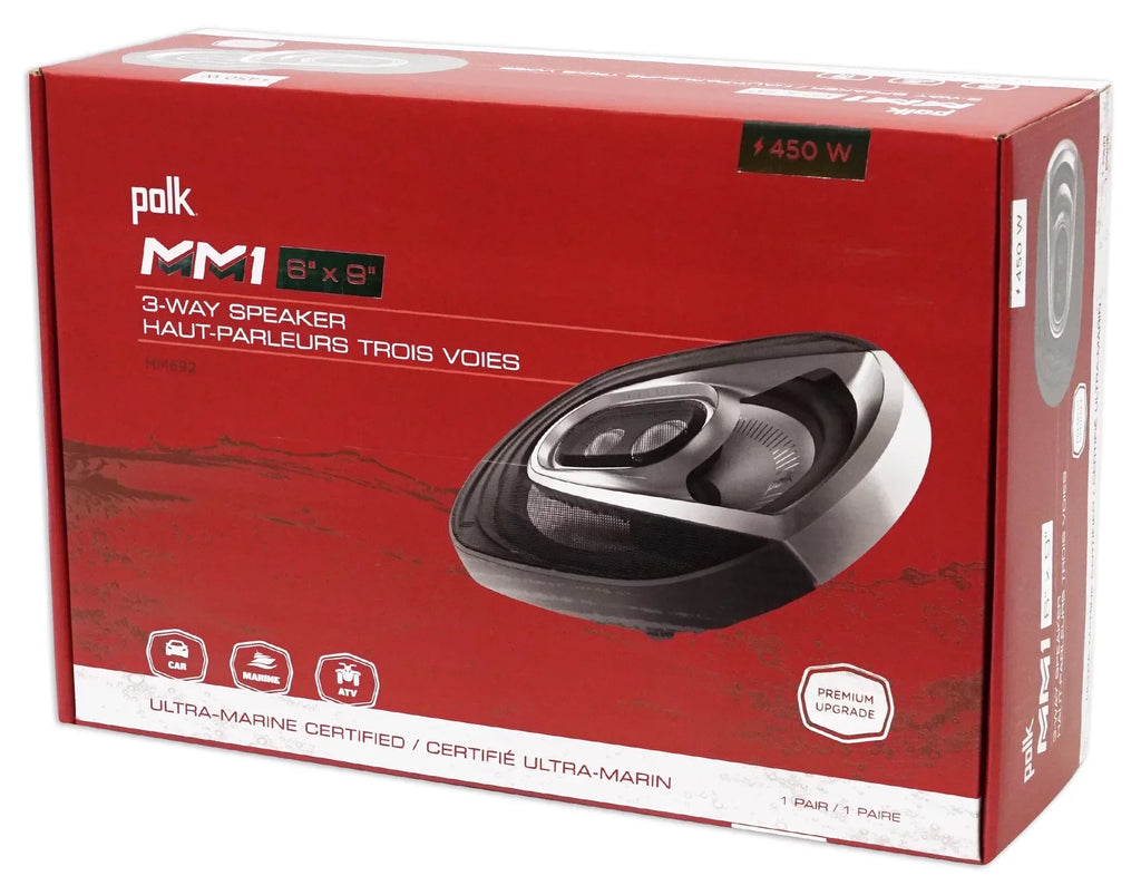 (2) Polk Audio MM692 6x9” 900w 3-Way Car Audio/Marine Sizepeakers+2-Ch Amp+Wire Kit