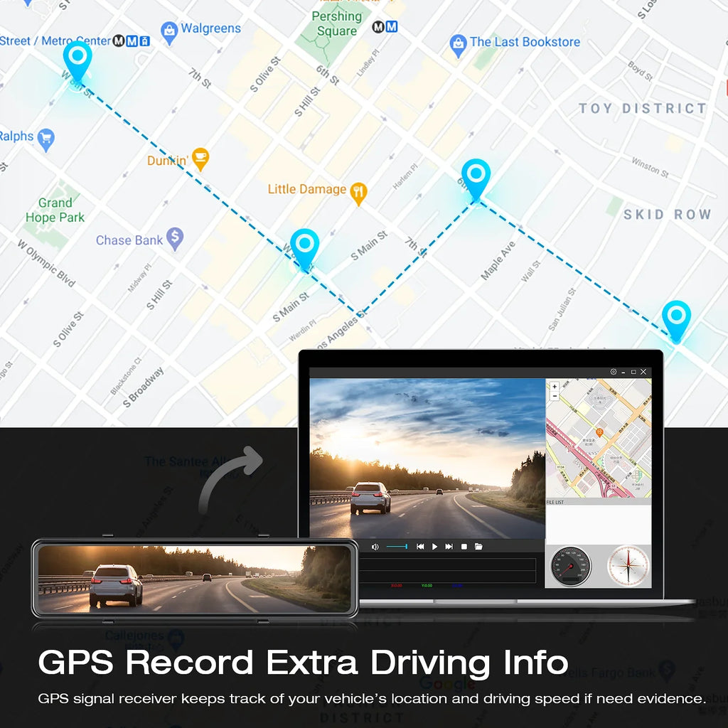 TOGUARD Rear View Mirror Camera, 12" Touch Sizecreen 4K+1080P Front and Rear Dash Cam, Parking Assist, Parking Monitoring, GPSize