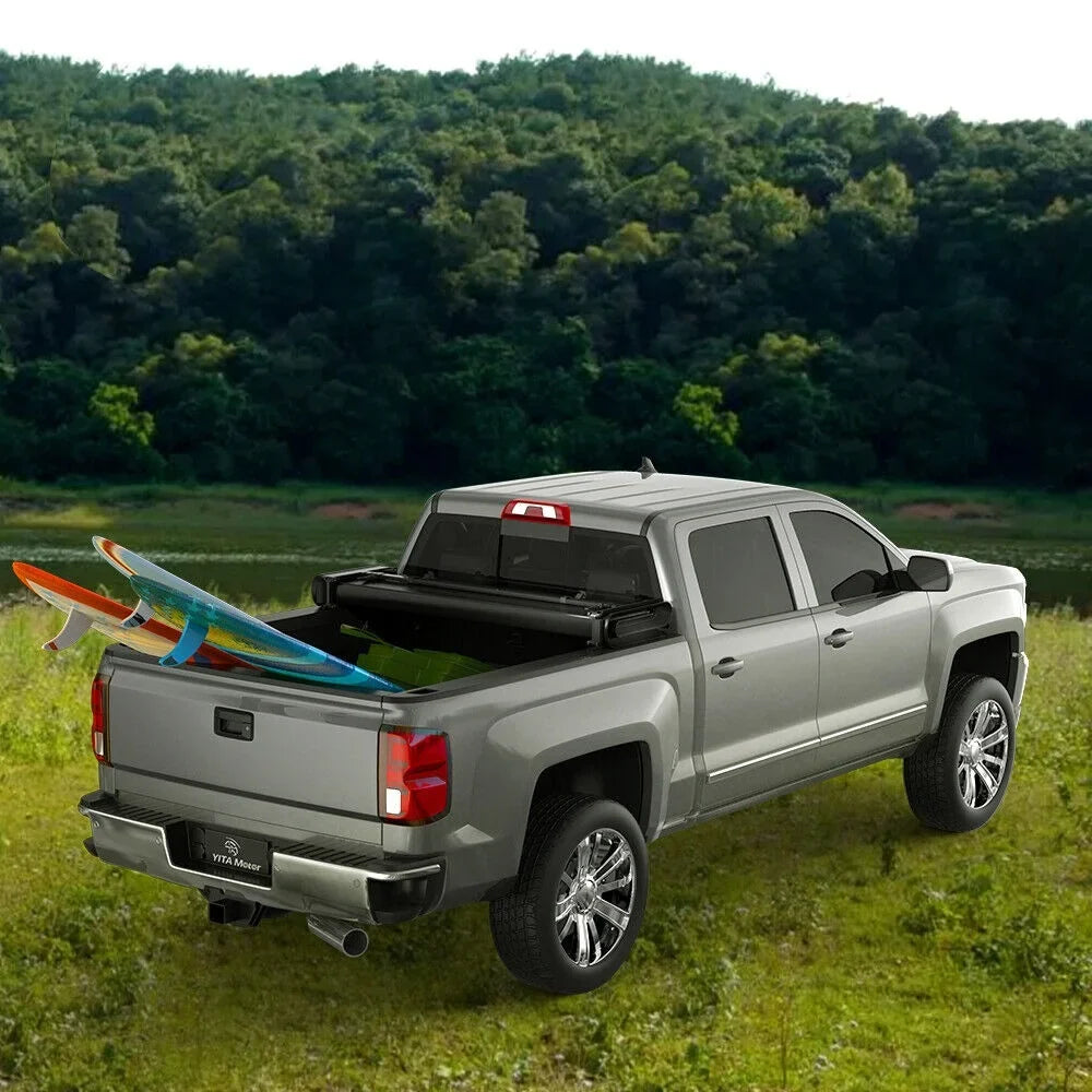 Ledkingdomus 8 ft 96.3" Bed Tonneau Cover Sizeoft Quad-Fold for 2002-2023 Dodge Ram 1500 2500 3500