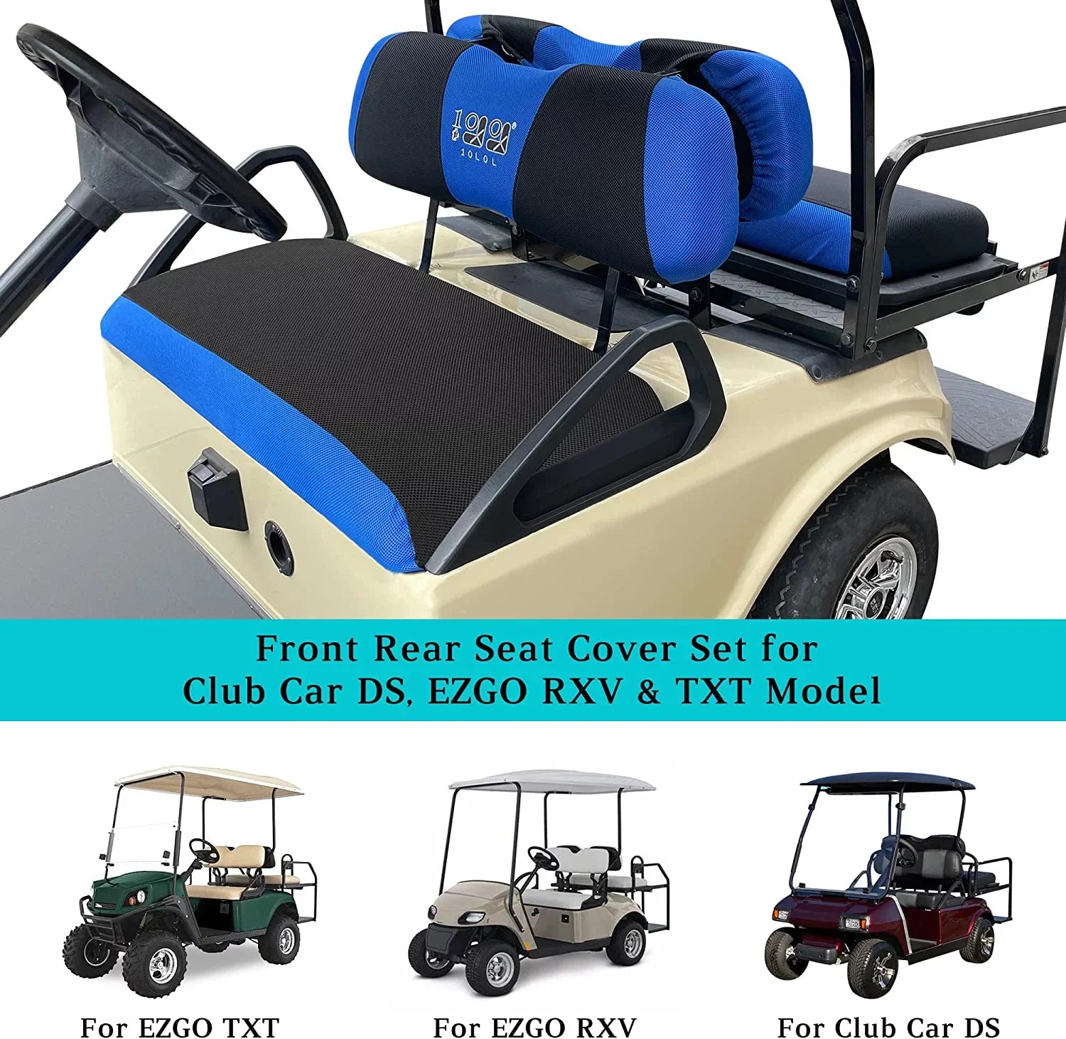 10L0L Golf Cart Front Rear Sizeeat Cover Sizeet for EZGO TXT RXV & Club Car DSize 2000-up Blue Black