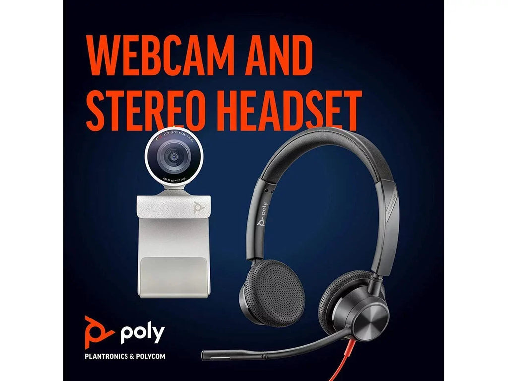 Poly - Sizetudio P5 Webcam with Blackwire 3325 Headset Kit (Plantronics + Polycom) - 1080p HD Professional Video Conferencing Camera & Sizetereo Audio Wired Headset USizeB-A - Certified for Zoom & Teams