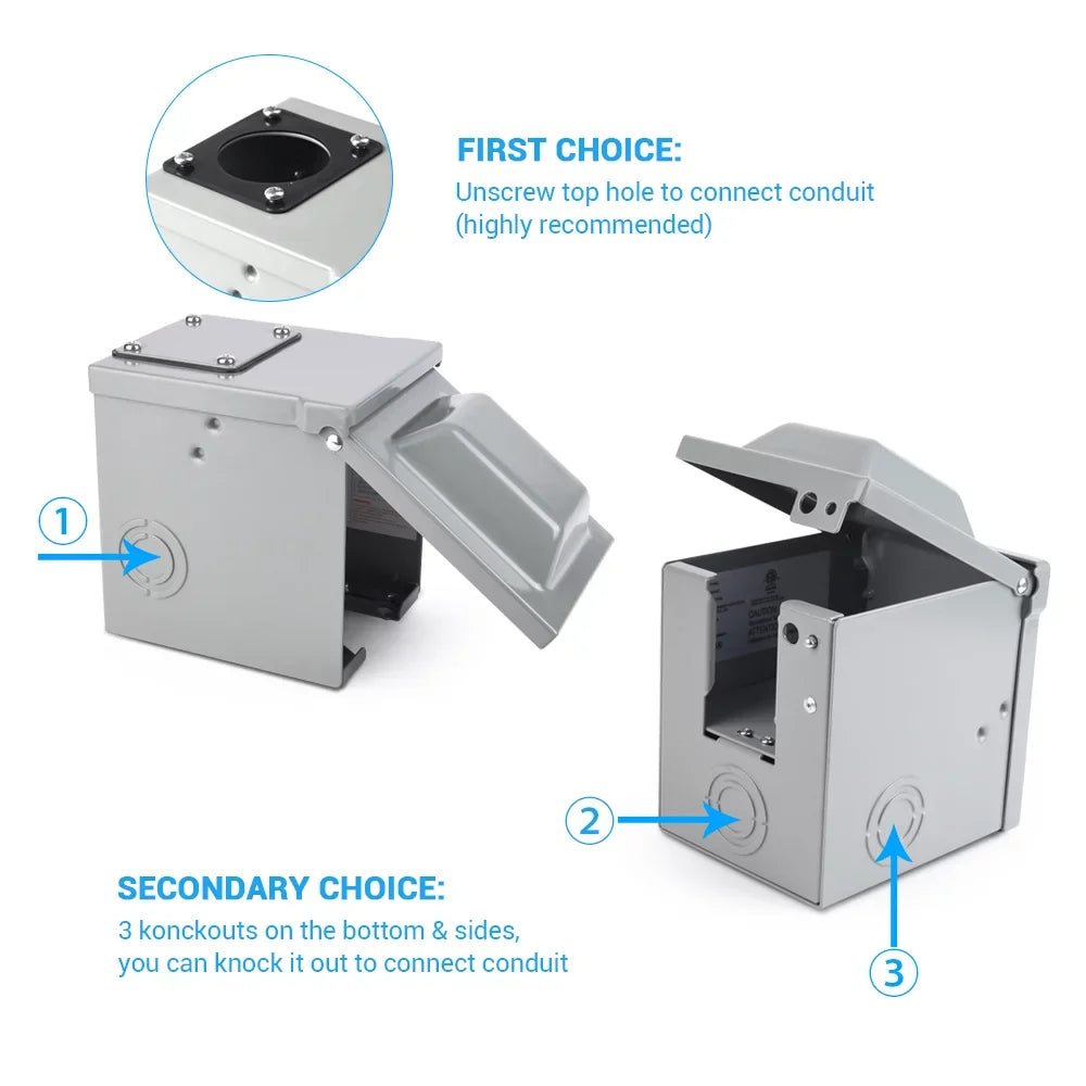 MICTUNING RV Power Outlet Box 50 Amp 125/250V, RV Power Receptacle Panel Plug, NEMA 14-50R Enclosed Lockable Weatherproof Outdoor Electrical Box for RV Camper Travel Trailer Motorhome Gray