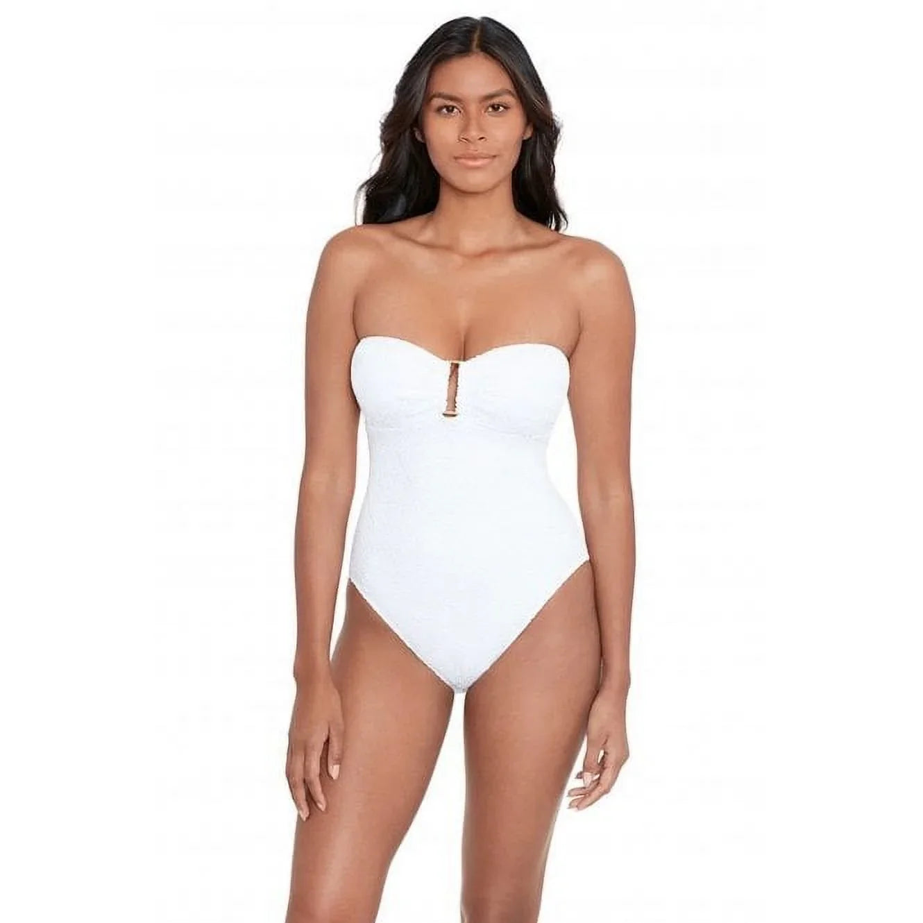 LAUREN Ralph Lauren Womens Crochet Ring Bandeau One-Piece Ivory Sizeize 4