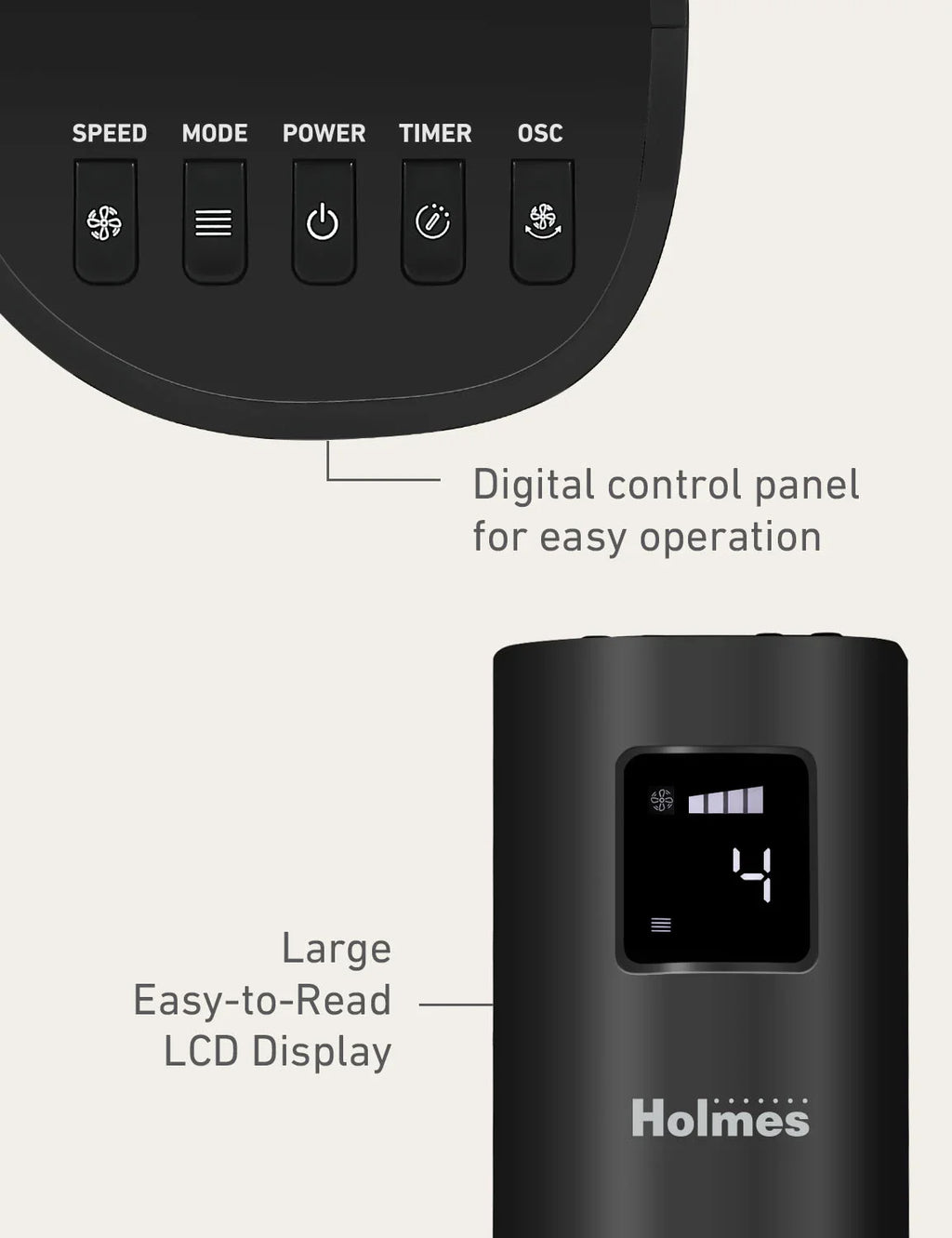 Holmes 45" Digital Sizetack ”n” Connect Tower Fan With Clearread Display