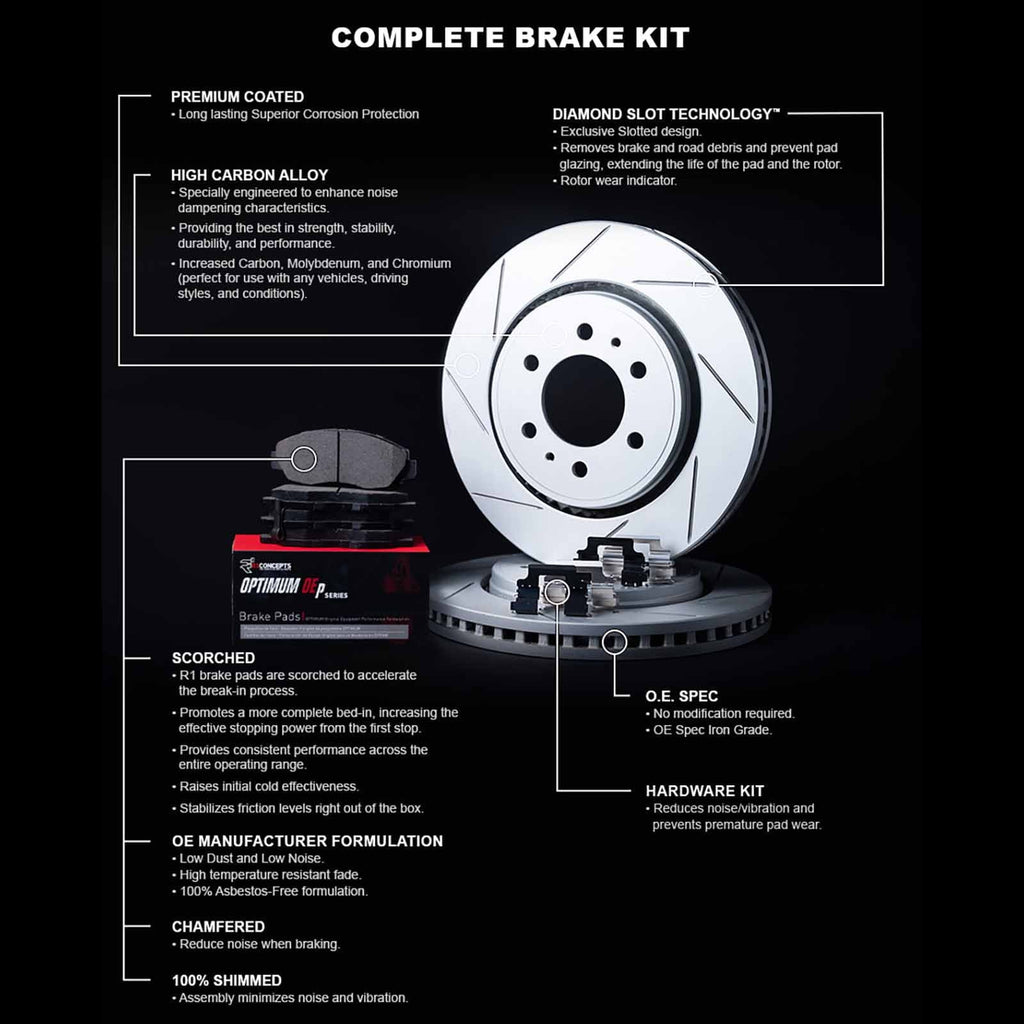 R1 Concepts Rear Brakes and Rotors Kit |Rear Brake Pads| Brake Rotors and Pads| Optimum OEp Brake Pads and Rotors| Hardware Kit|fits 2015-2022 Ford Mustang