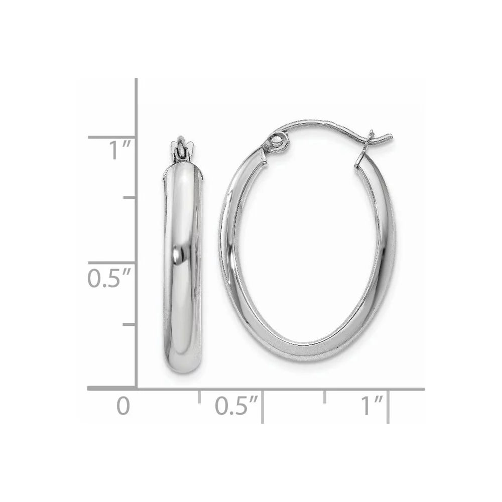 Real 14kt Ivory Gold Polished 3.75mm Oval Tube Hoop Earrings; for Adults and Teens; for Women and Men