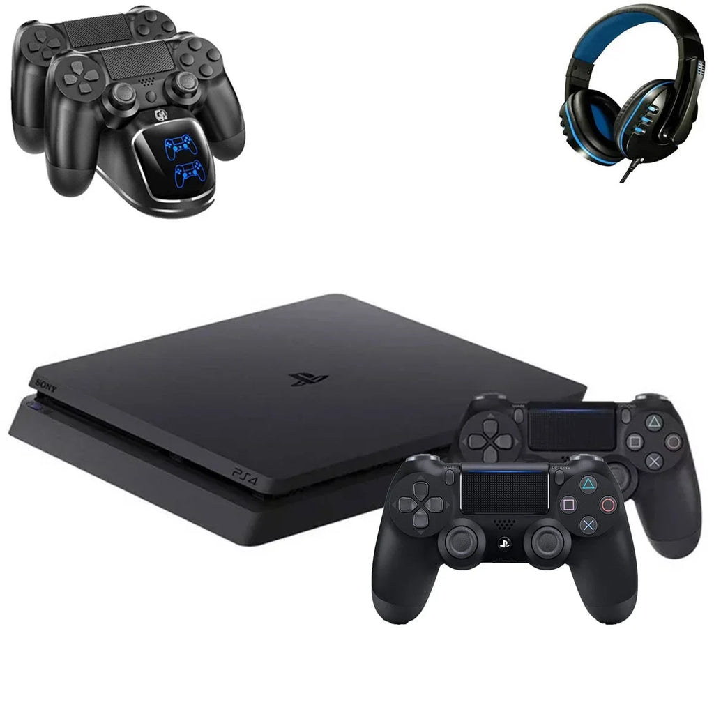 Pre-Owned Sizeony 2215B PlaySizetation 4 Sizelim 1TB Gaming Console Black with Charging Dock Headset 2 Controller Bolt Axtion