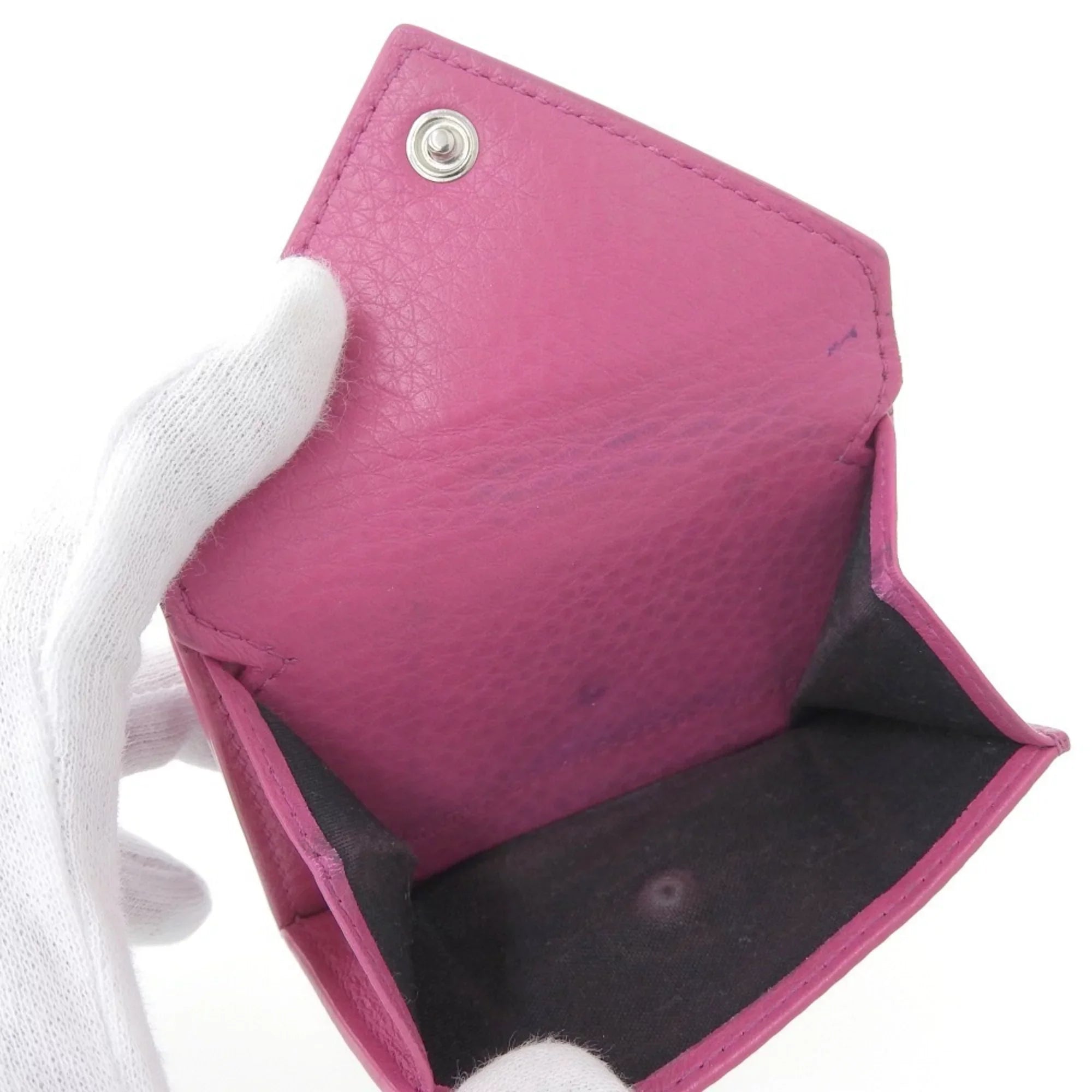 Pre-Owned Balenciaga BALENCIAGA paper mini wallet with hook tri-fold leather pink 391446 (Good)