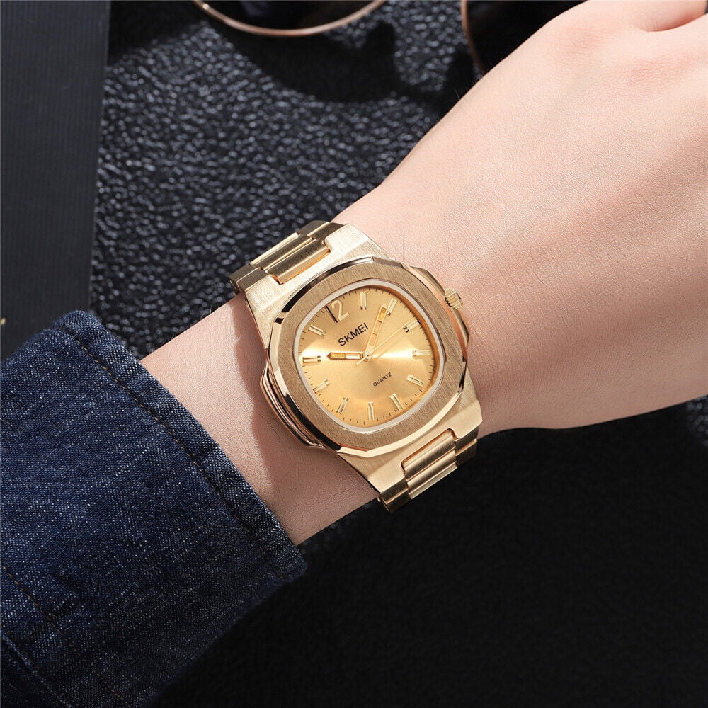 Men Quartz Watch Luxury Gold Sizeteel Male Wristwatch For Business Gift