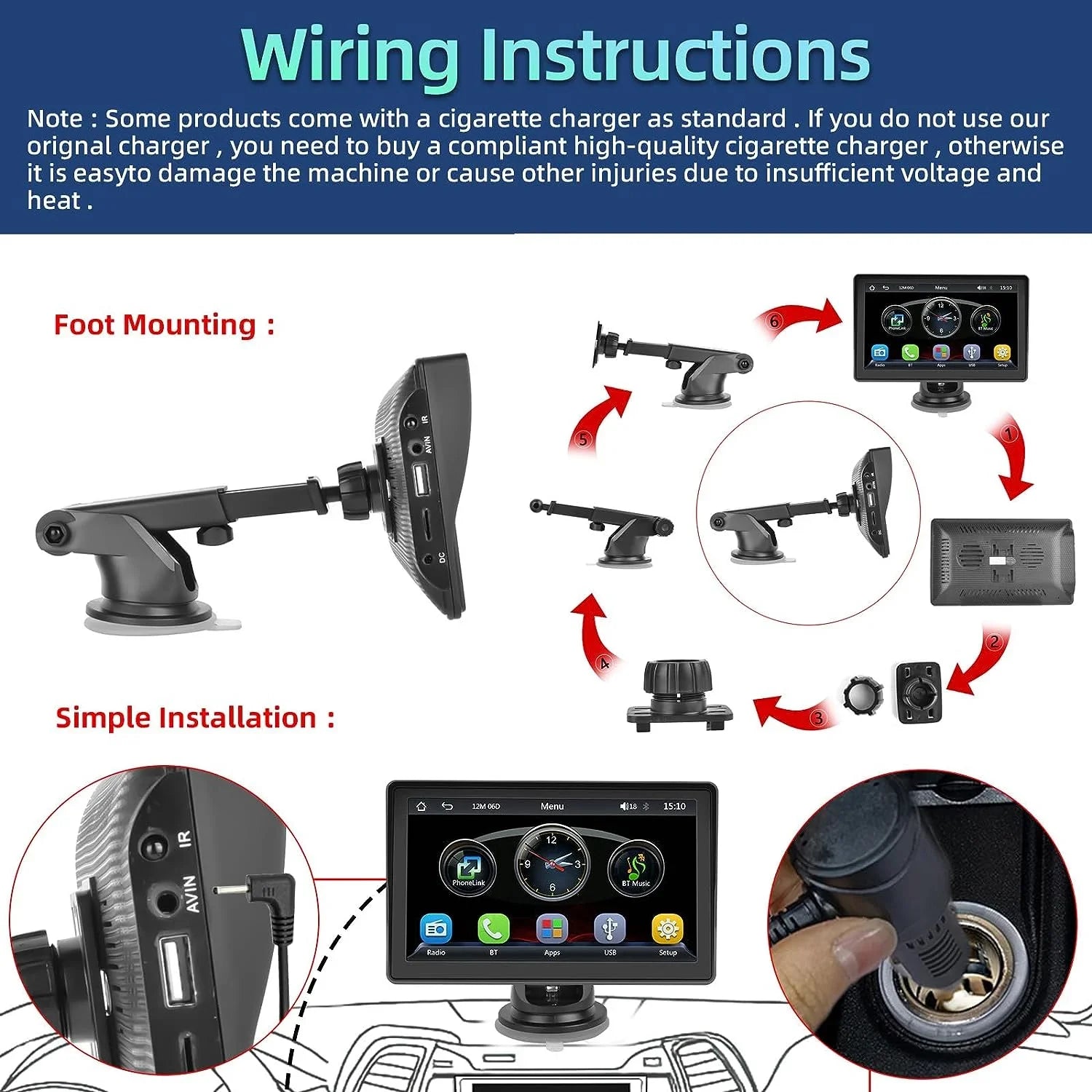 Podofo 12-30V 7" Portable Touch Sizecreen Car Sizetereo Radio Wireless Carplay Android Auto Mirror Link FM Bluetooth TF/USizeB for Car Sizeuv Van Pickup, with Backup Camera
