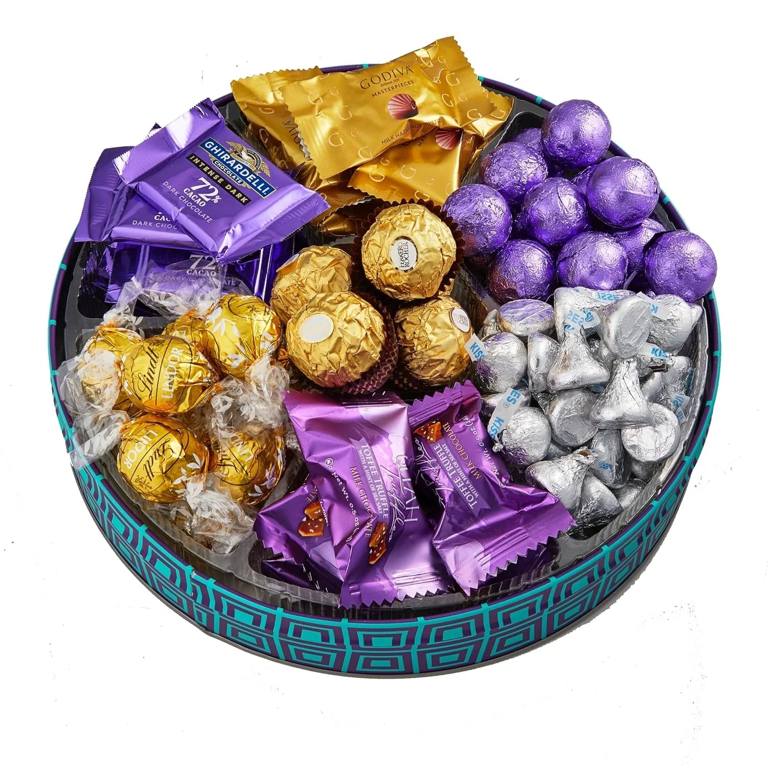 Gourmet Chocolate Gift Box Variety Pack | Assorted Chocolate Gift Basket | Christmas Gifts for Men, Women By On Occasion™️ | Luxury Brand Chocolate Tin- Includes Godiva Chocolate, Hershey Kisses, Ghir