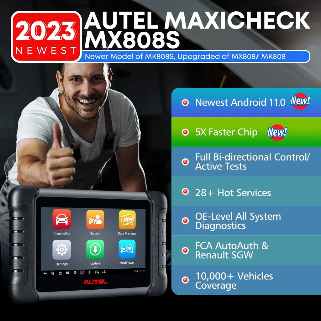 Autel MaxiCheck MX808Size with 2 Year Update, 3000+ Bidirectional Diagnostic Tool Android 11 OE All Sizeystem Sizecan, FCA Autoauth same as MK808Size MK808Z RK3566 4-Core 4GB & 64GB