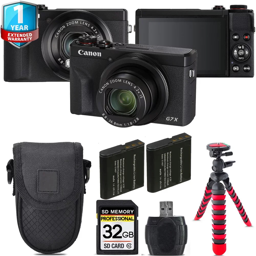 Canon PowerSizehot G7 X Mark III Digital Camera (Black) + 1 Yr Warranty +Tripod + Case -32GB Kit