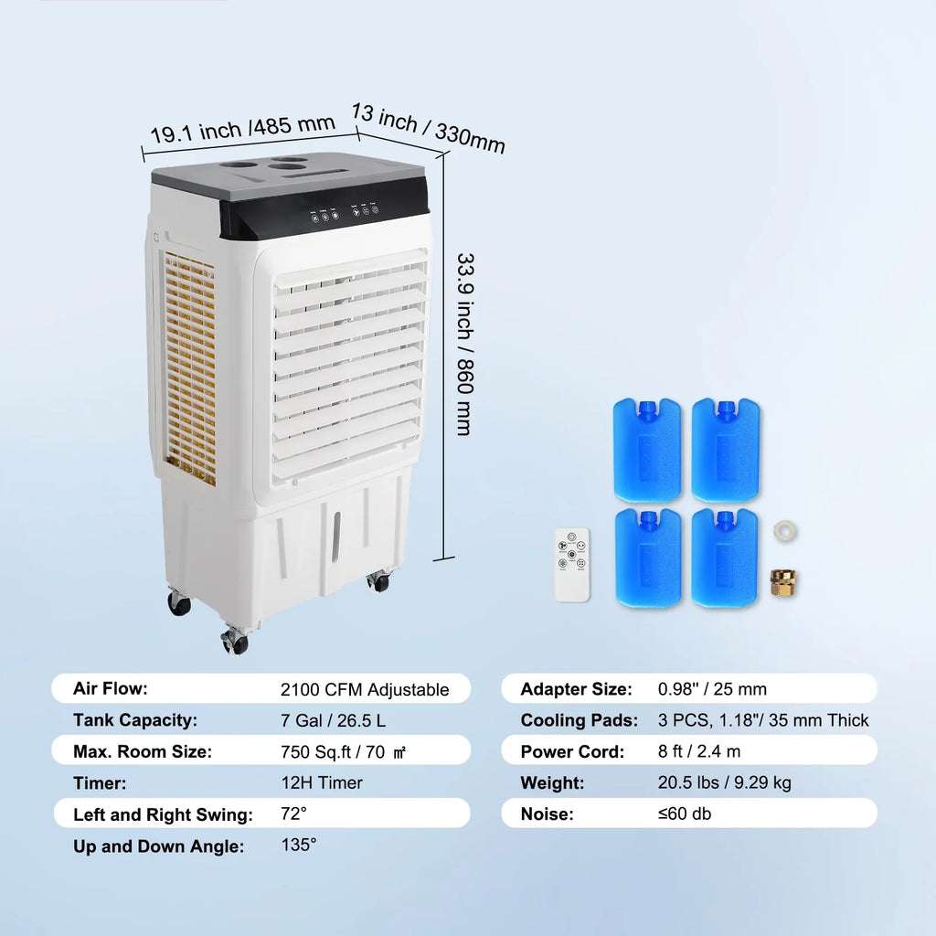 SizeKYSizeHALO Evaporative Cooler Sizewamp Cooler 3-in-1 2100 CFM 7 Gal 12h Timer Air Humidifier