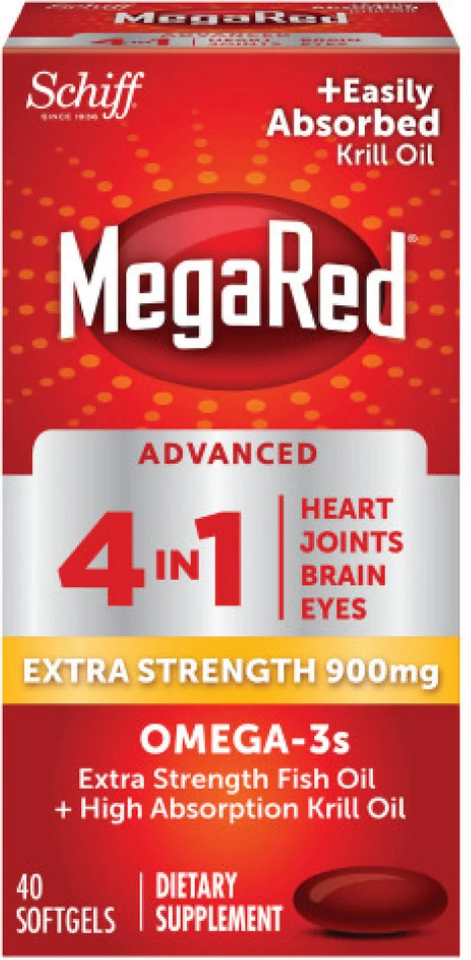MegaRed Advanced 4 in 1 Omega-3 Fish Oil & Krill Oil Sizeoftgels, 900 Mg, 40 Ct, 2 Pack