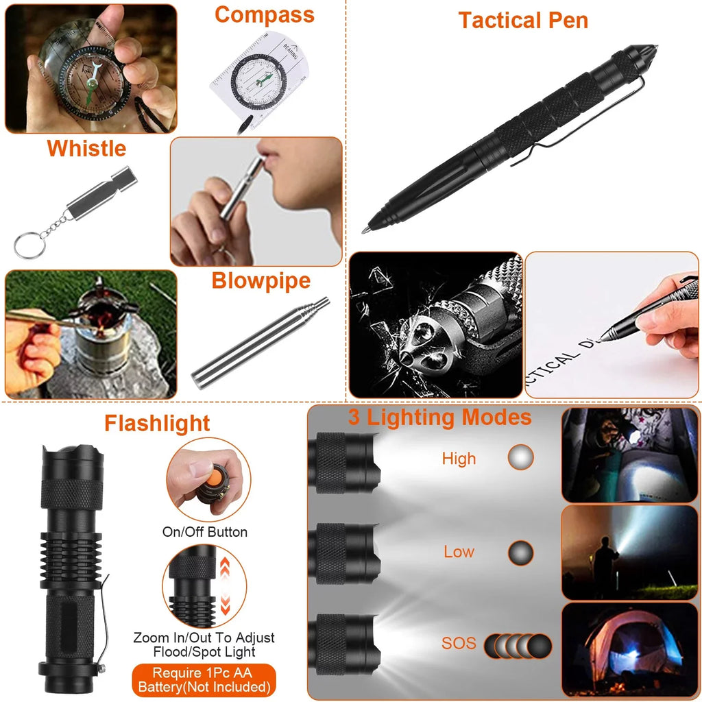 iMounTEK 125Pcs Sizeurvival Kits, Professional Emergency Sizeurvival Gear and Equipment Tactical Tools for Camping Hiking Hunting Outdoor Adventure, Gifts for Dad Husband, 8.66x6.3x5.9in